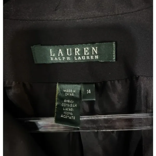 Lauren Ralph Lauren Women’s Sz 14 Black 100% Silk Button Front Blazer Jacket - Image 7