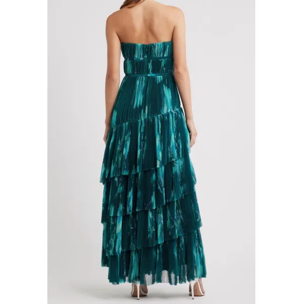 Hutch Lanza Strapless Tiered Tulle Gown‎ in Teal Bloom Size 2 - Image 2