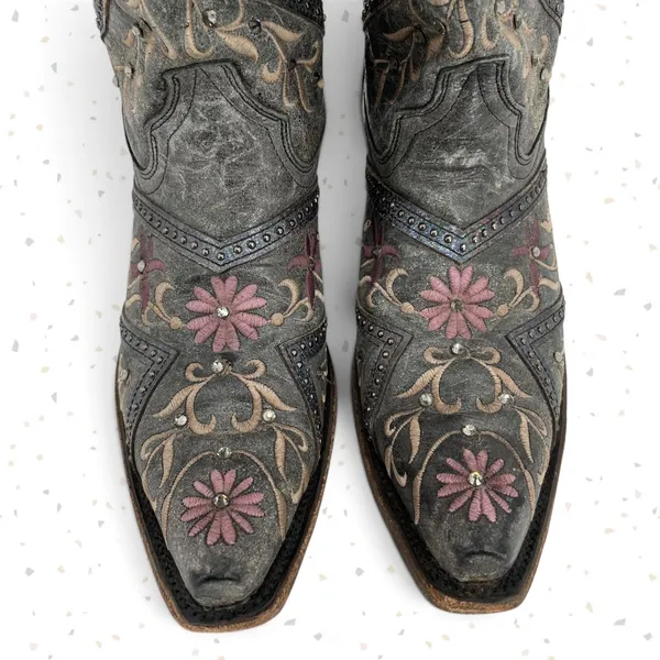 Corral Western Cowboy Boots Gray Floral Gems Embroidered Country Concert Size 9 - Image 8