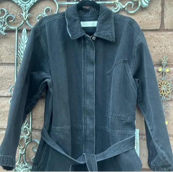 Happy Nature Jumpsuit Women’s XL Black Denim Wide Leg Kate Zip Up Belted NWT - Image 2