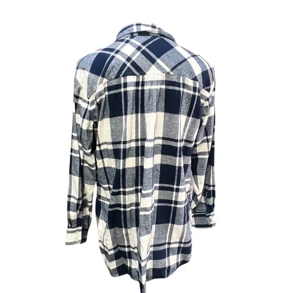 LOFT Women's Plaid Flannel Tunic Shirt Navy Blue & White Size M - Image 8