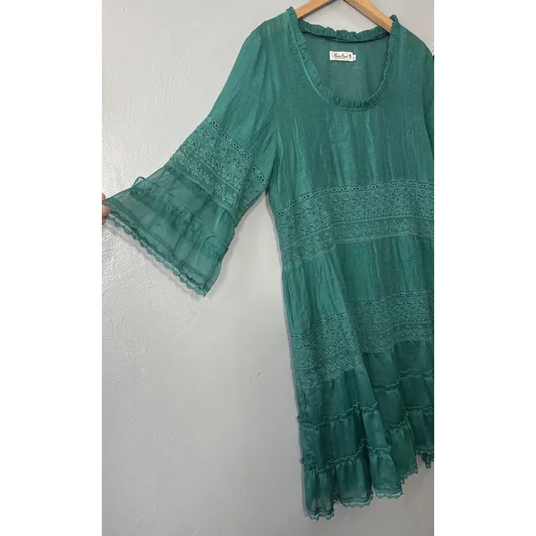 Rose Bud Alana Dress Size Medium Green Whimsigoth Fairy Embroidered Lace Sheer - Image 2