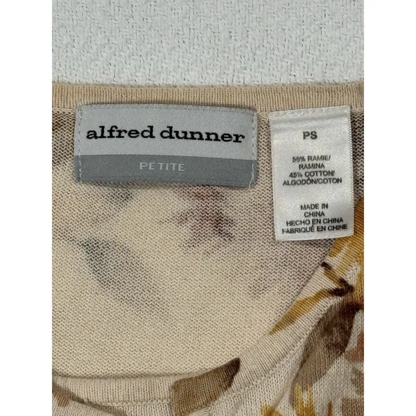 Alfred Dunner Knit Cardigan Sweater Floral Beige Brown Beaded Open PS - Image 2