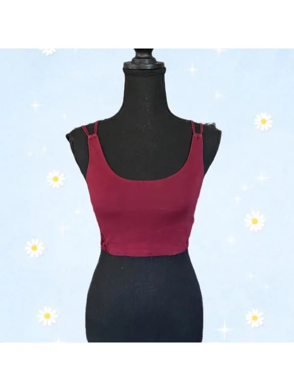 American Eagle Y2K burgundy lace strappy back crop top size XS 💗 - Image 3
