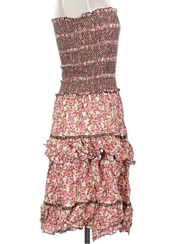 Vintage Free People Y2K Floral Smocked Tiered Midi Dress S Boho Cottagecore - Image 4