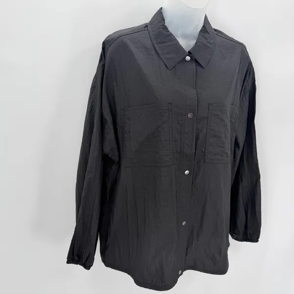 Athleta Shirt Women S Black Lunar Sheen Overshirt Drawstring Snap Gorpcore Nylon - Image 2