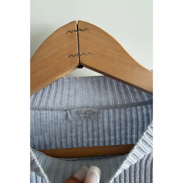 John Galt Light Blue Ribbed Mock Neck Cropped Sweater Long Sleeve‎ One Size - Image 3