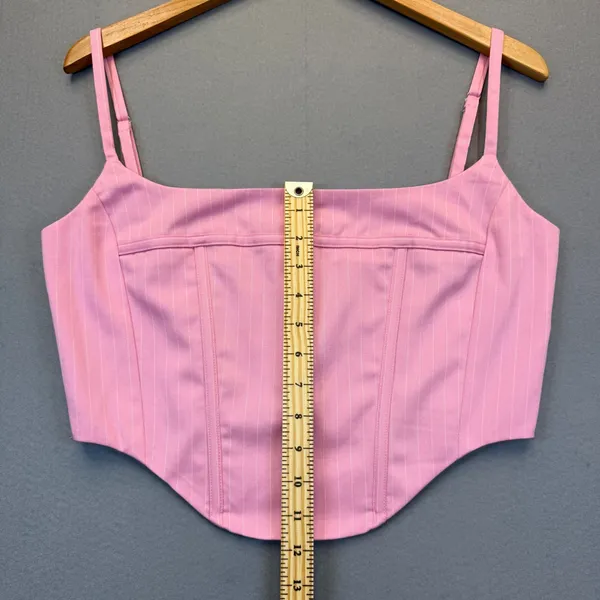 BY.DYLN Hendrix Corset Pink‎ Pinstripe Square Neck Crop Top DL2581 Womens Large - Image 6