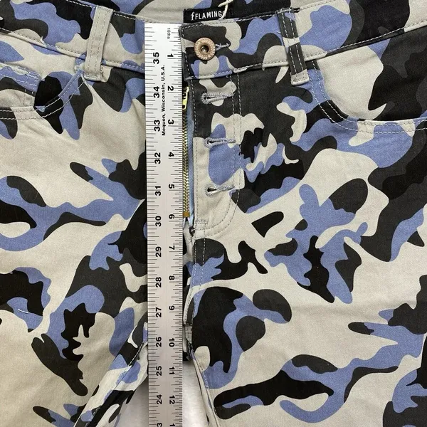 New Flamingo Shorts Womens S Carpenter Bermuda Blue‎ Camo button/zip fly - Image 4