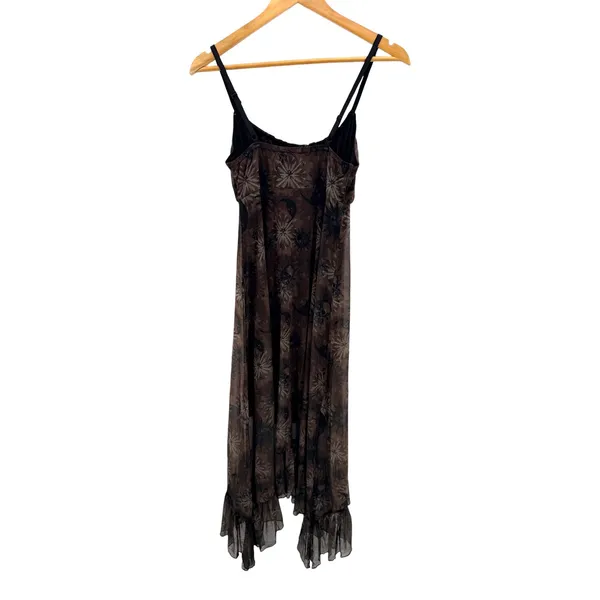 Cosmic Aura Womens XS Brown Celestial Sun Moon Skull Mesh Midi Dress Grunge - Image 5