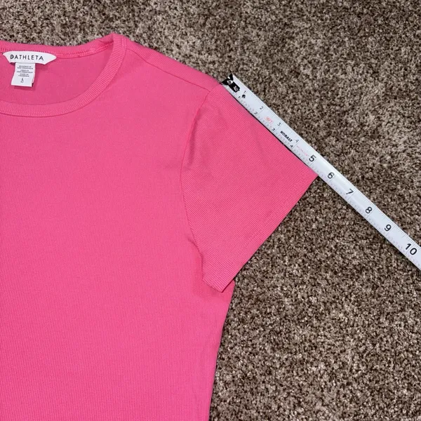 Athleta Women's Solid Pink Crew Neck Stretch Knit Tee Gym Training Size L - Image 6