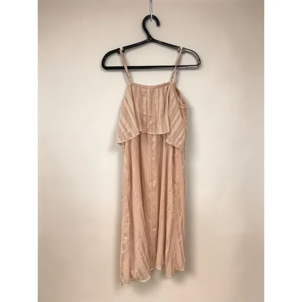 June & Hudson Beige‎ Striped Pleated Ruffle Cami Midi Dress - XS - Image 2