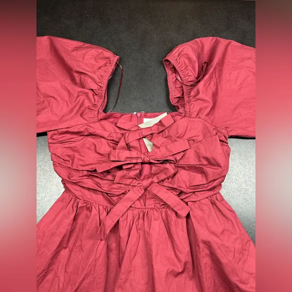 Le Lis Size XS Pink Puff Long Sleeve Square Neck Bow Tie Dress - Image 6
