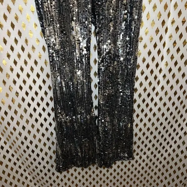 Disco pants full sequin pants silver mirror sequined bootcut flared dress pants - Image 4