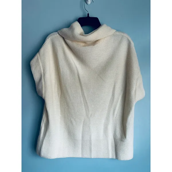 Coldwater Creek Short Sleeve Sweater Cowl Neck Cream Knit Cottage Wool Blend - Image 3