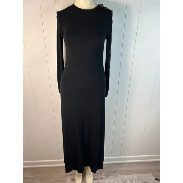 Pashmina Black Long Button Lined Sleeve Body Contouring Long Sleeve Dress. XS - Image 4