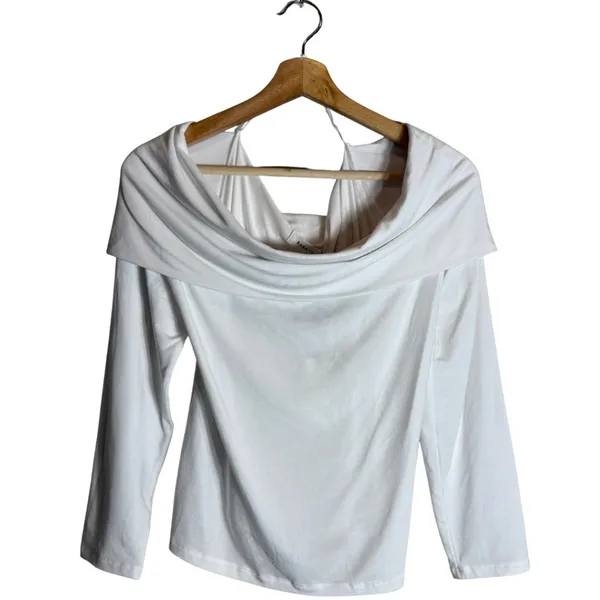 Babaton Aritzia Streamline Top Drapey Jersey Off the Shoulder Women XL White NWT - Image 4