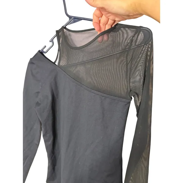 Abercrombie & Fitch Soft A&F Black Asymmetrical Mesh Long Sleeve Bodysuit Small - Image 2