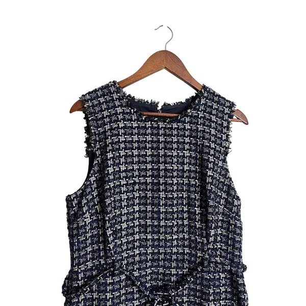 J.Crew Textured Tweed Houndstooth Sheath Dress Blue Womans 14 - Image 6