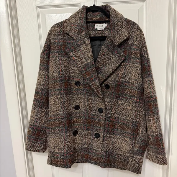 MOLLY BRACKEN plaid double breasted wool tweed coat‎ large - Image 2