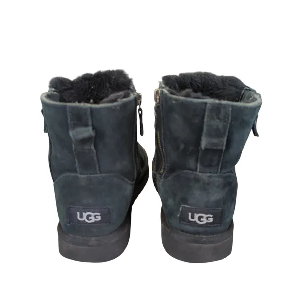 UGG 1118853 Black Suede‎ Leather Shearling Double Zip Mini Boots Womens Size 7 - Image 5