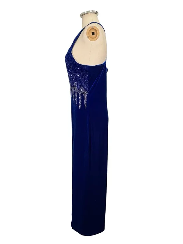 Vintage Aspeed Y2K 90s Strappy Velvet Icicle Beaded Maxi Dress Size Large - Image 5