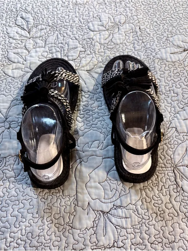 Anthropologie Fringed Rope Tassel Sandals Black White Woven Boho Sandals Sz 8💛 - Image 11