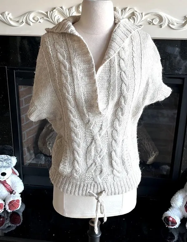American Eagle Sweater Natural Oatmeal Oversized Cable knit Hoodie Womens XS S - Image 3