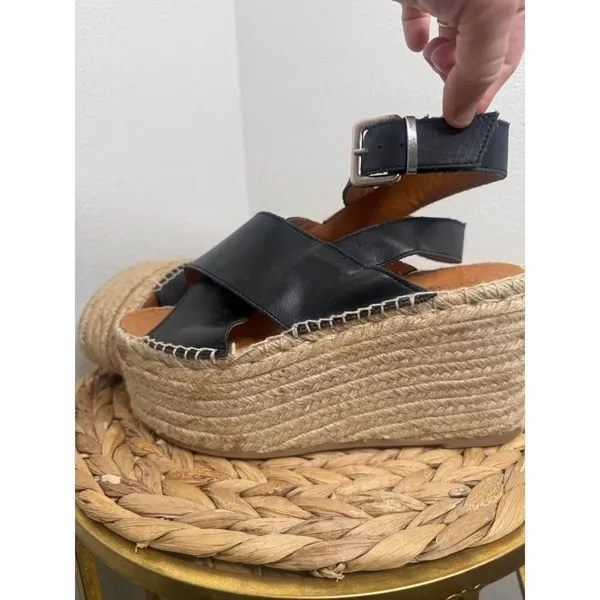 Alohas Sandals Vegas Platform Espadrilles Sandal Black Wedge Leather Jute Strap - Image 4
