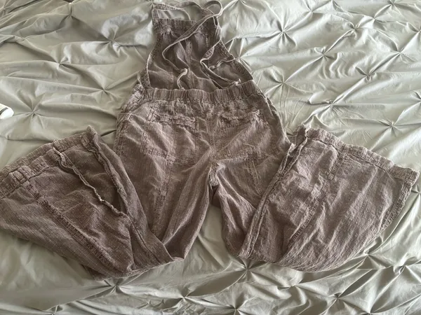 Free People Brown Plaid Utility Overalls Jumpsuit Size Medium - Image 9