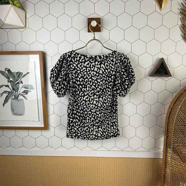 Free People No Type Top Black Leopard Print Puff Sleeve Top - Size - XS - Image 5