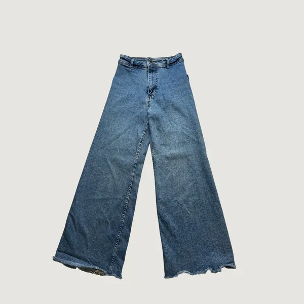 Zara The Marine Straight High Rise Wide Leg Raw Hem Blue Jeans Womens Size 2 - Image 2