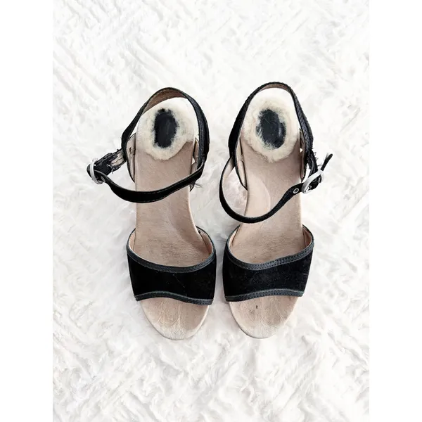 UGG Olania Black Suede Wooden Clog Platform Heeled Sandals Studded Boho Indie - Image 2