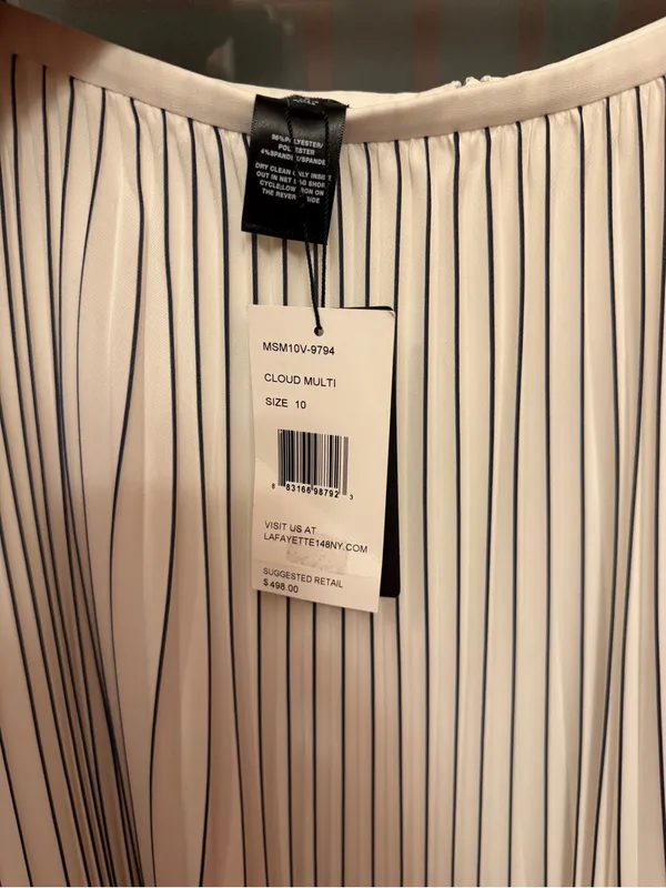 Lafayette 148 New York Off White Pleated Lined Full Length Black Pinstripe Skirt - Image 6