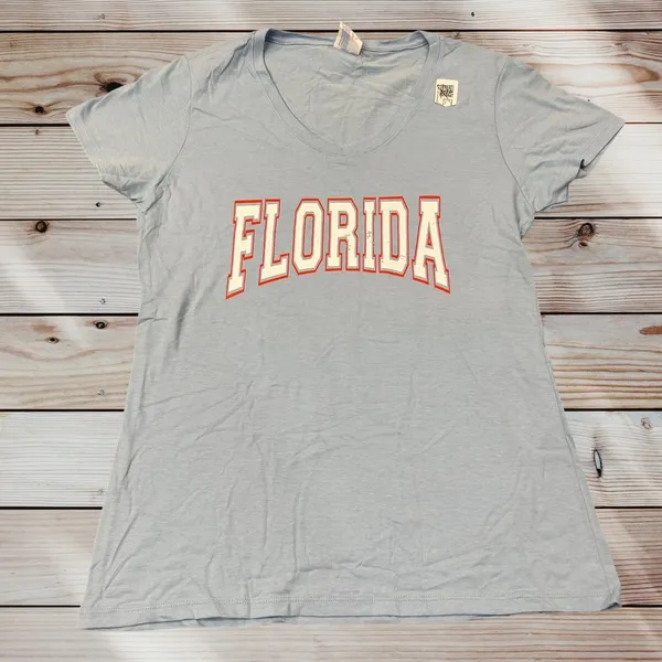 NEW Florida Graphic T-Shirt Womens S Blue V-Neck Short Sleeve‎ Casual Top Tee - Image 2