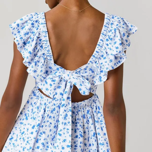 Francesca’s Women’s Blue Flowered Dress Open Back - Image 2