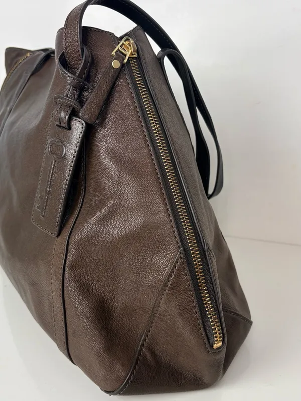 FOSSIL Gwen Shopper Tote Chocolate Brown Leather/Suede Shoulder Bag Convertible - Image 7