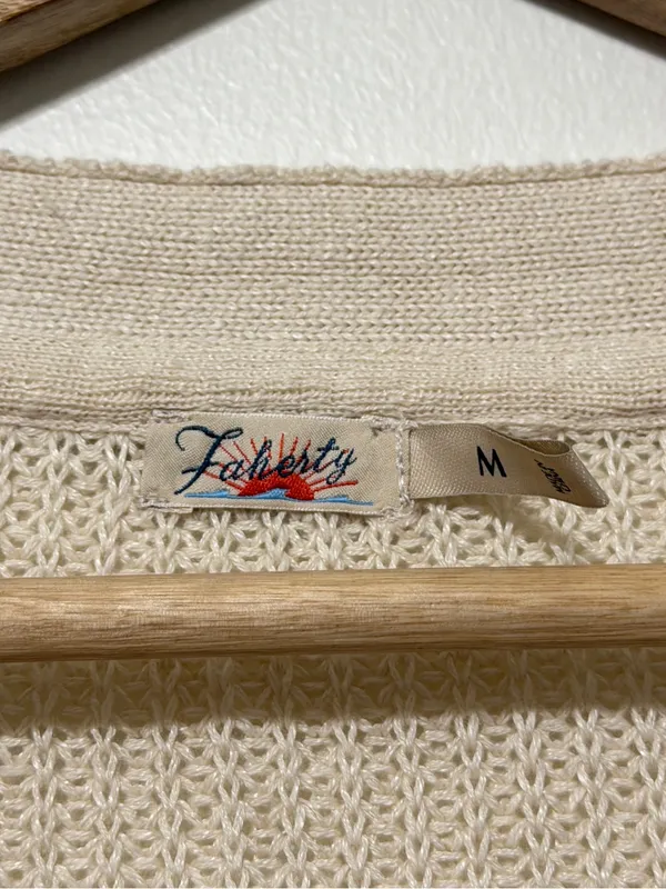 Faherty Miramar Linen Cardigan Sweater Size Medium Button Cream Natural - Image 3