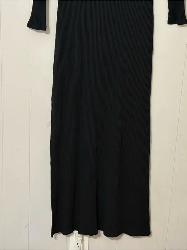 Aerie Ribbed Tie Front Maxi Dress Black Long Sleeve Knit Size S NWT - Image 13