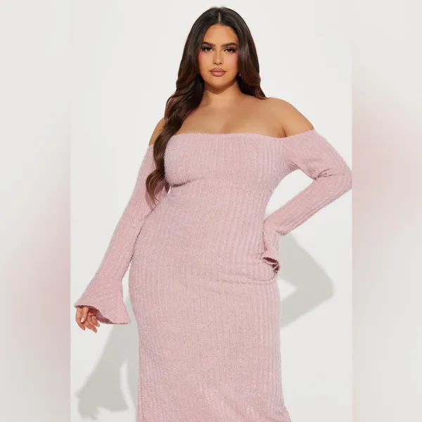 Mauve Pink Sweater Maxi Dress Size Medium - Image 5