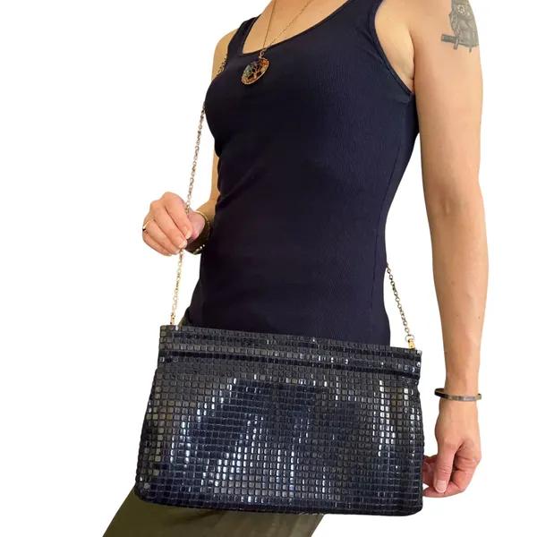 Vintage Lumured Navy Blue Luma Mesh Crossbody Clutch Frame Handbag Evening Bag - Image 2