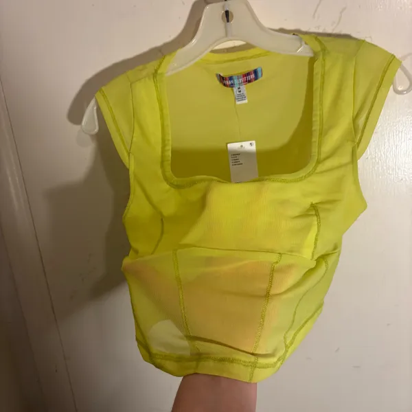 NWT Zara Sheer Mesh Neon Yellow Crop Top - Image 8