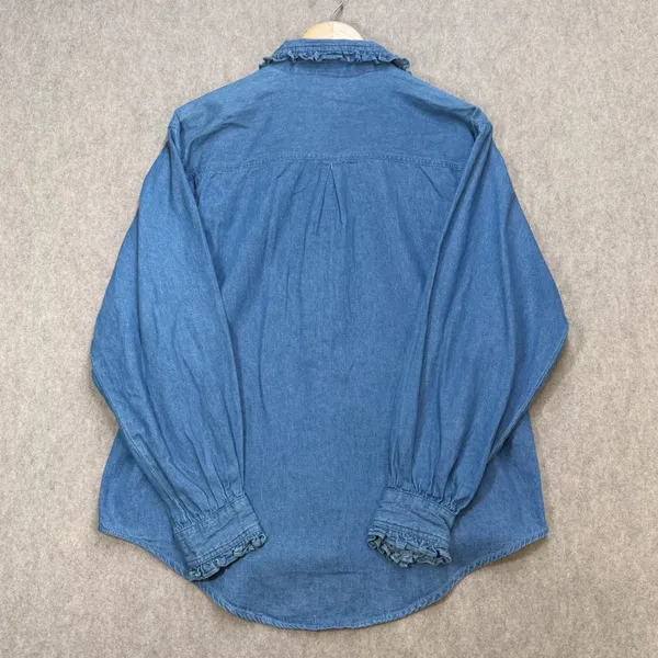 Gitano Vintage‎ Womens L Denim Cottagecore Western Ruffle Button Front Shirt Top - Image 2