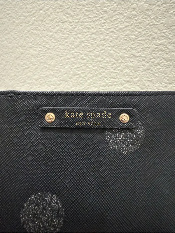 KATE SPADE Haven Lane Graham Glitter Black Crossgrain Leather Card Case Wallet - Image 6