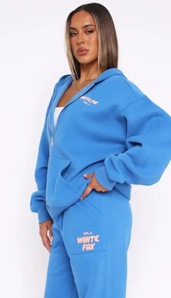 White Fox Boutique Blue Zip Up Hoodie NWT - Image 3