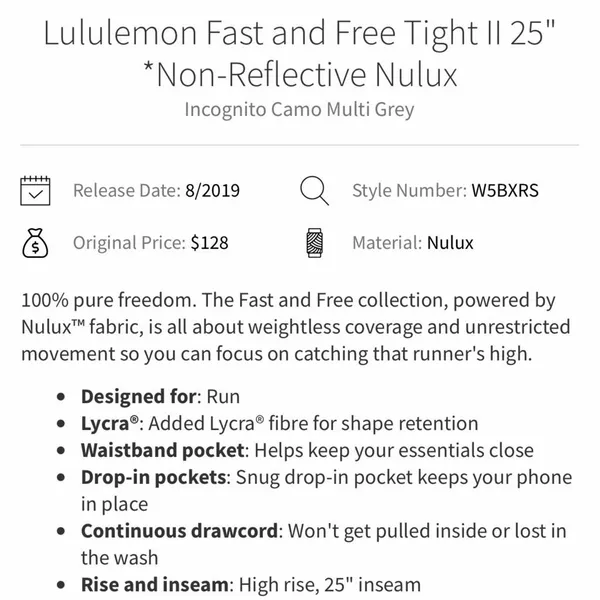 Lululemon Fast and Free Tight II 25" in Incognito Camo Multi Grey Size 4 - Image 9