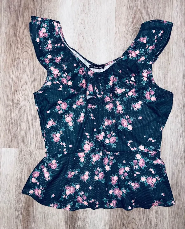 Luna Moon Women’s Floral Peplum Juniors Top Size 1XL NWT *Fits Smaller* - Image 3