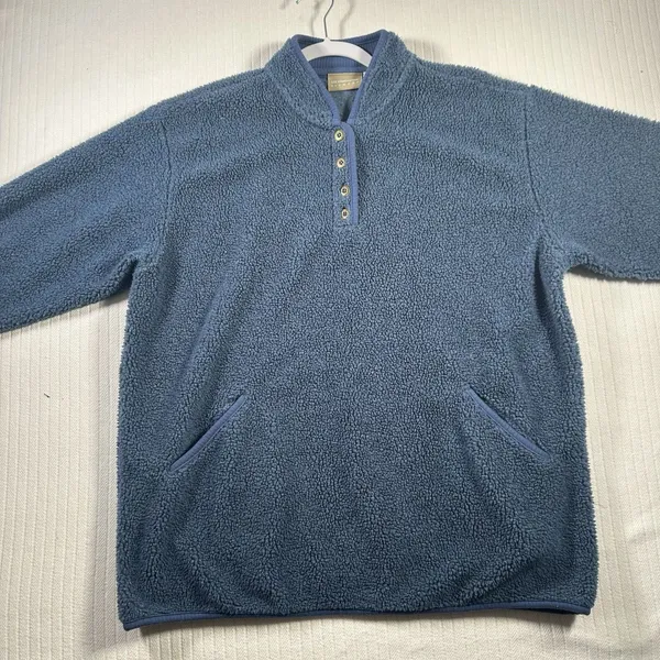 VTG Liz Claiborne Fleece Pullover Sweater Womens XL Blue Henley Snap Fuzzy Cozy - Image 3
