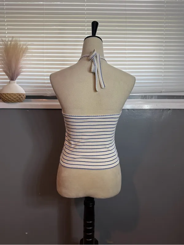 American Eagle Blue & White Striped Halter Tank Top Size M Coastal Summer - Image 5