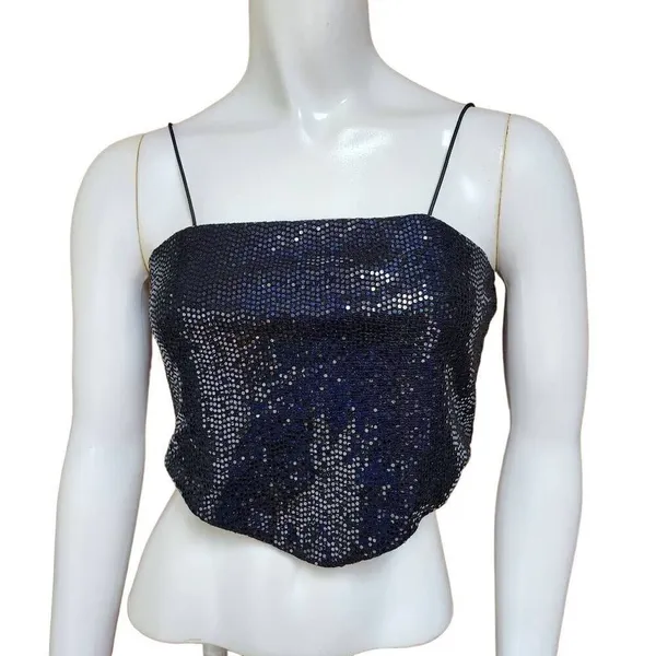 Rue 21 Black Sequined Handkerchief Cropped Top (M) - Image 4